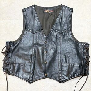 VTG Brooks Leather Sportswear Inc Vest Men’s XL Black USA Harley-Davidson Patch